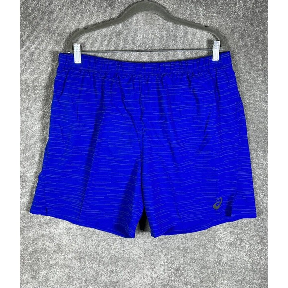 Asics Lite Show 7 Inch Running Shorts Mens XXL Blue Reflective Print Zip Pocket - Picture 6 of 14